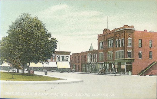 Part of south and east side of public square, Clinton, Illinois — 1908.